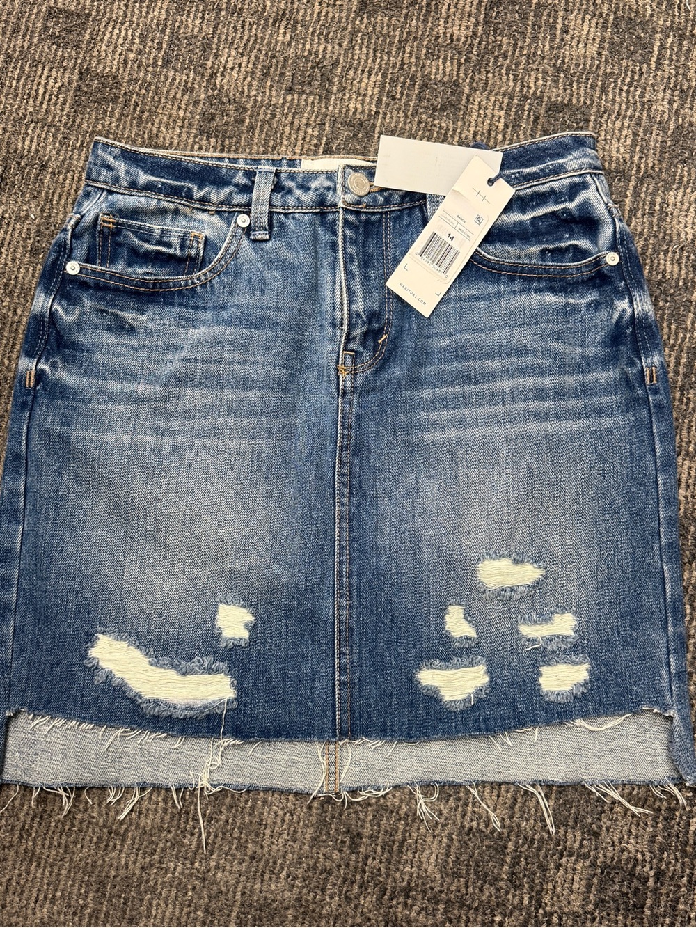 Habitual Girl Mid Rise Ritual Mini Distressed Denim Skirt Size 14 NWT